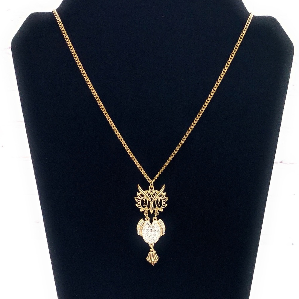 Rhinestone Owl Charm Chain Necklace